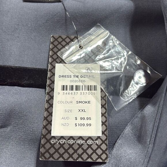 City Chic Tie Detail Dress Collared Smoke Grey XXL New‎ - Picture 14 of 16